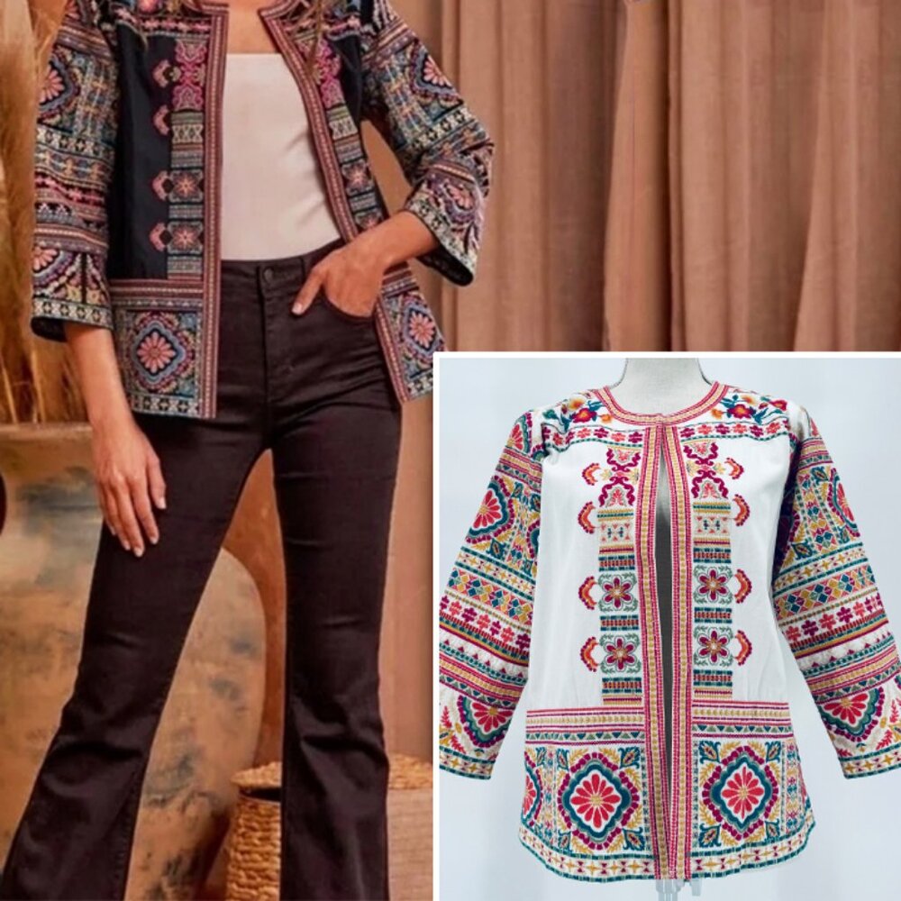 Savanna Jane Henna Embroidered Open Kimono Blazer/Jacket